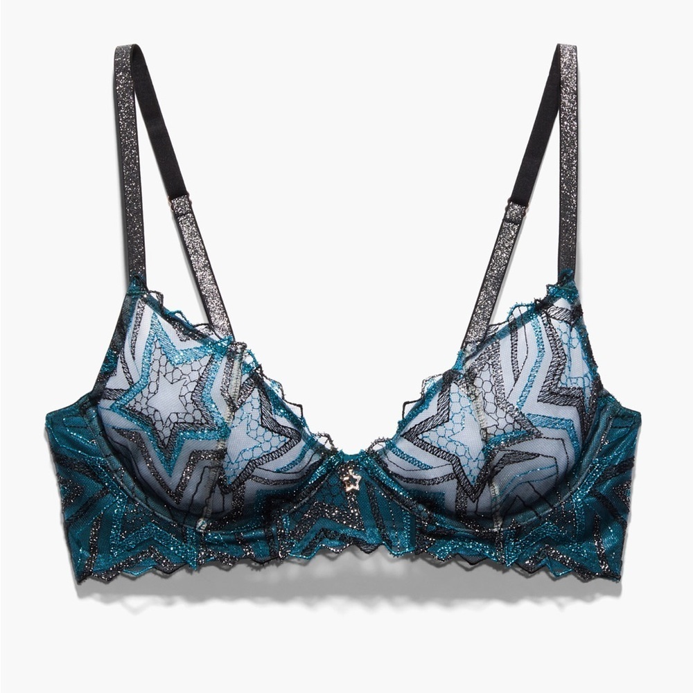 Savage X Fenty NWT Shining Star Embroidered Unlined Demi Bra women’s size 34C